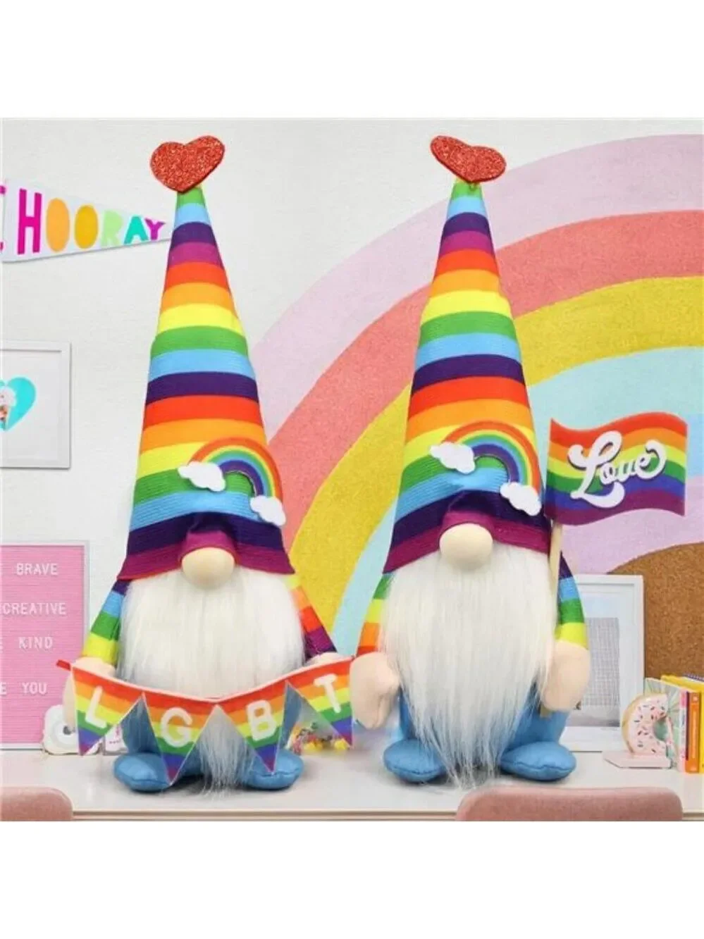 Pride Rainbow Gnome Plush Set LGBTQ Decor Gay Lesbian Gifts Home Office Shelf